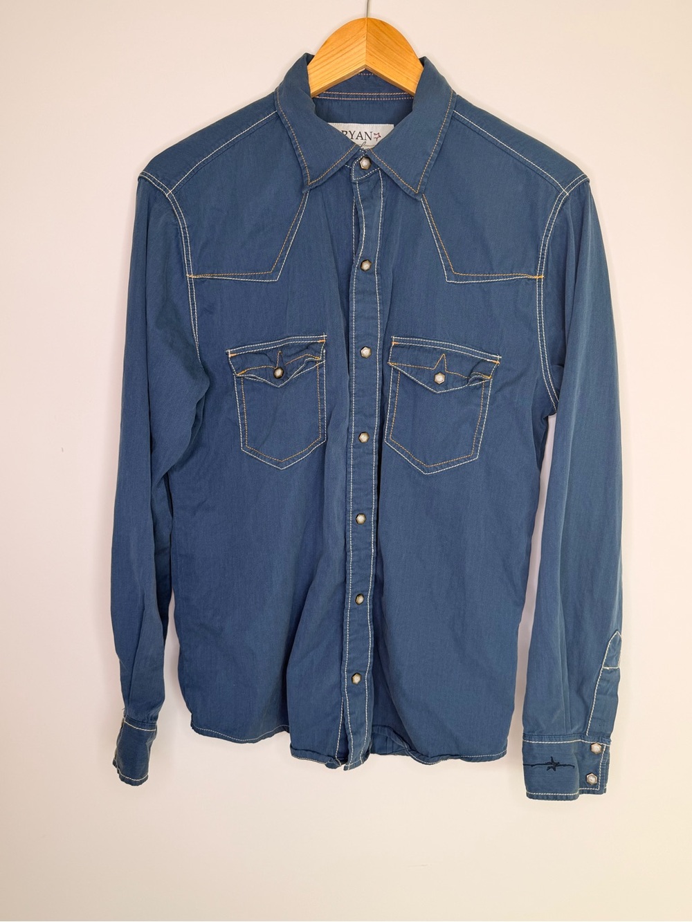 Ryan Michael Western Snap Shirt Blue Silk Blend Medium
